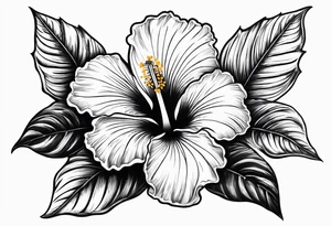 hibiscus flower with the word amor shaped as the stem for the flower tattoo idea