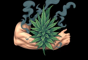 Massive weed plant surrounded by smoke tattoo idea