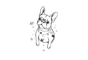 a space themed tattoo of my french bulldog mars. include elements in space like planets and stars. tattoo idea