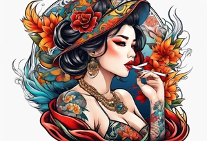 woman smoking cigarette tattoo idea