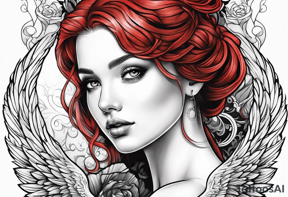 beautiful red hair angel girl tattoo idea