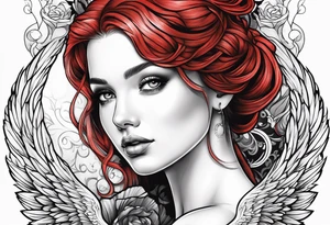 beautiful red hair angel girl tattoo idea