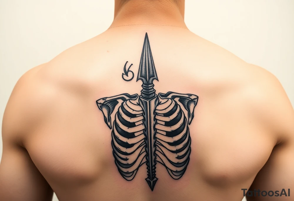 realistic skeleton with trident tattoo idea