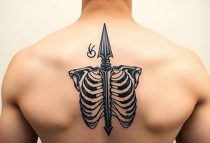realistic skeleton with trident tattoo idea