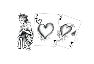 Queen of hearts, 2 of hearts and 4 of hearts playing card tattoo idea