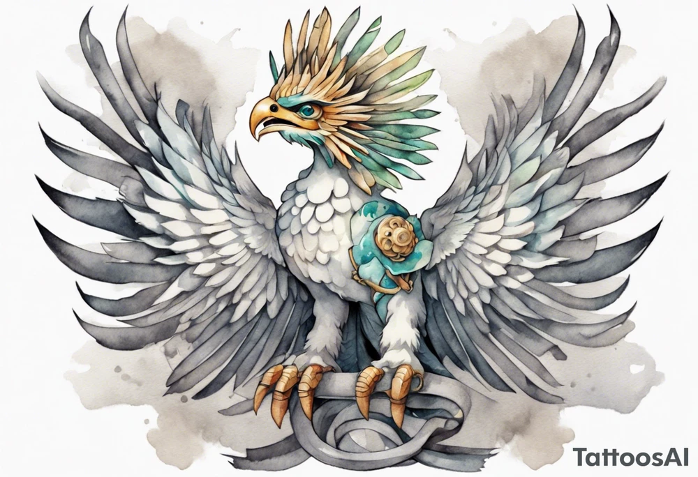 a solitary white  Quetzalcoatl wearing a grey crown tattoo idea