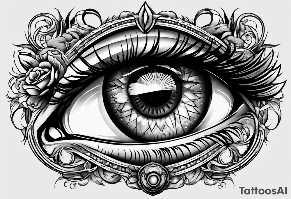 eye with open gate in the middle tattoo idea