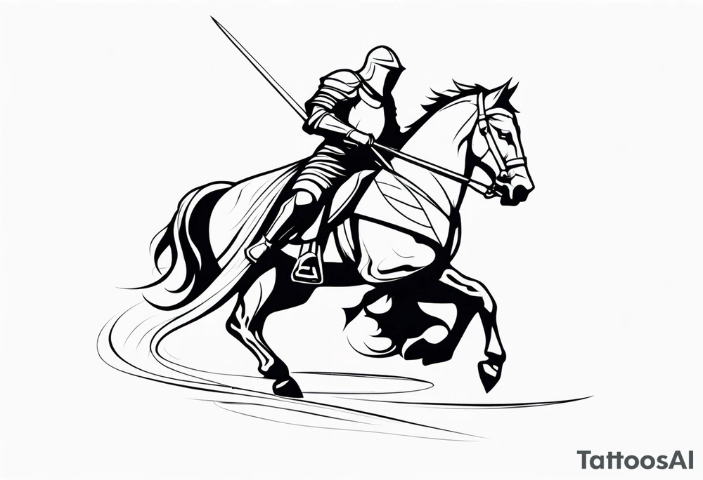 side view of crouched knight holding shield tattoo idea