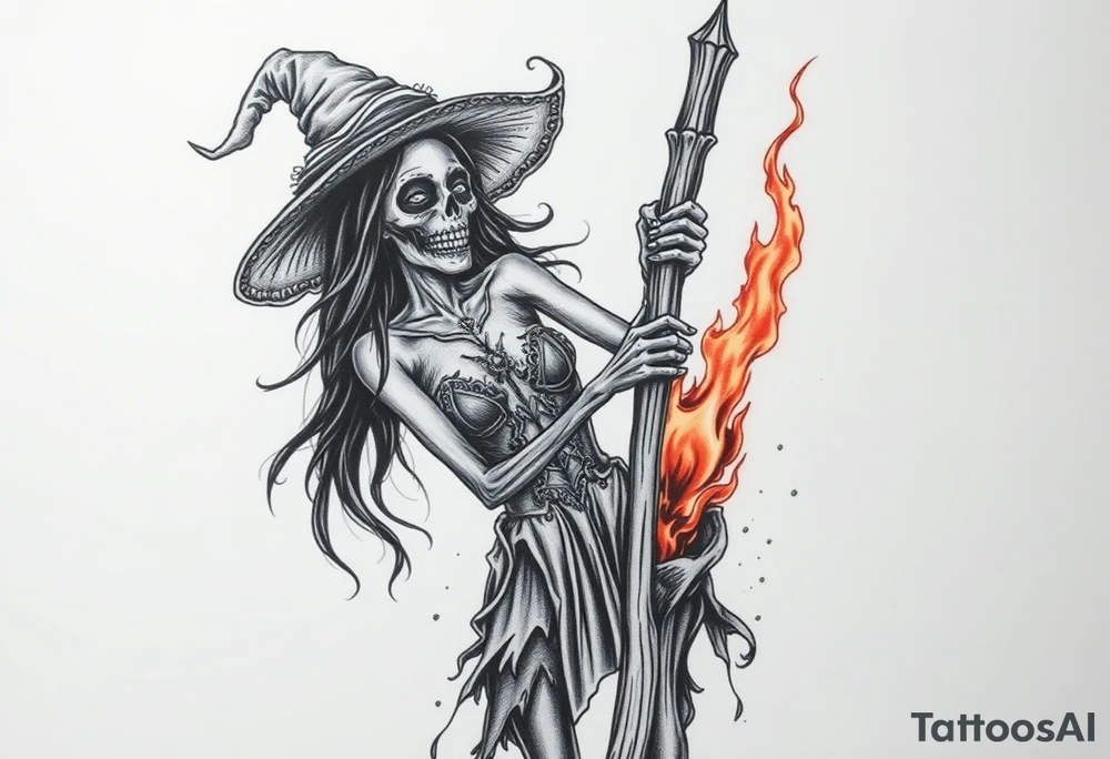 Zombie witch being burned at the stake tattoo idea