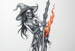 Zombie witch being burned at the stake tattoo idea
