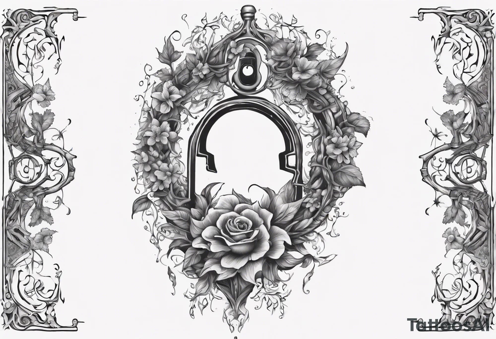 an intricate keyhole surrounded by elements like vines, flowers, and celestial symbols. Inside the keyhole, incorporate personal symbols or imagery that hold significance to the individual. This design allows for personalization and depth, making it a unique and meaningful tattoo. tattoo idea