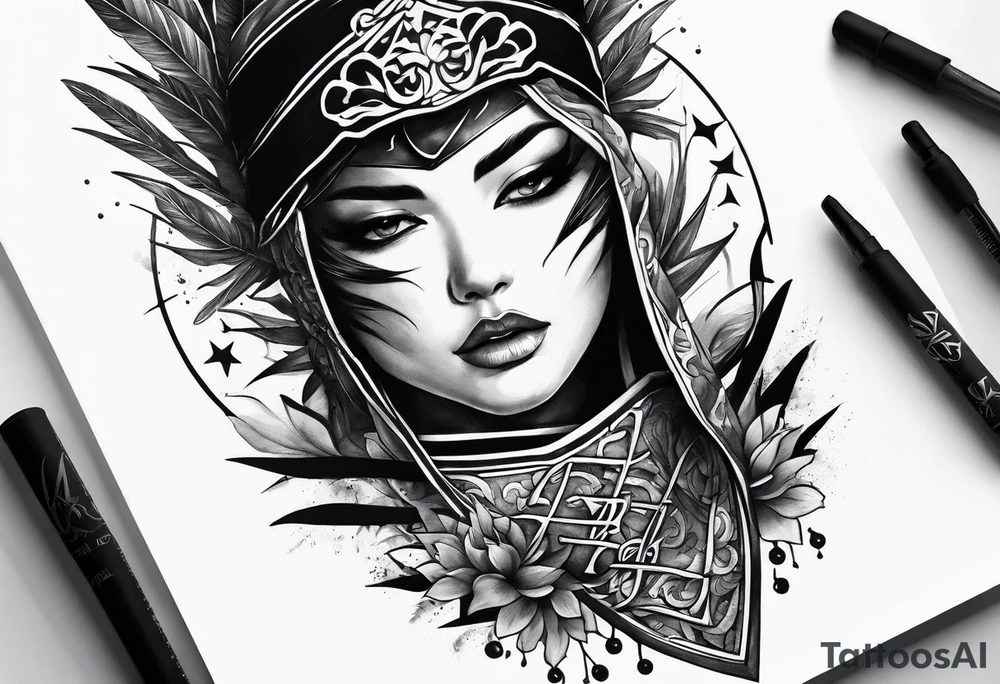 the letters A W R in the middle of a ninja headband tattoo idea