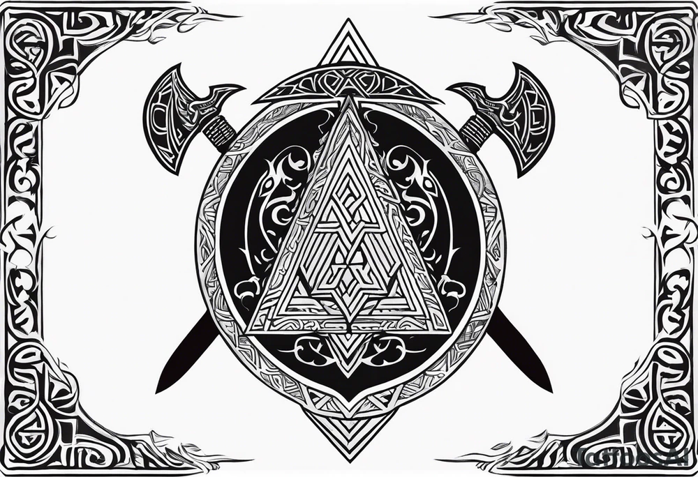 Valhalla sword shield dragon axe Valknut tattoo idea