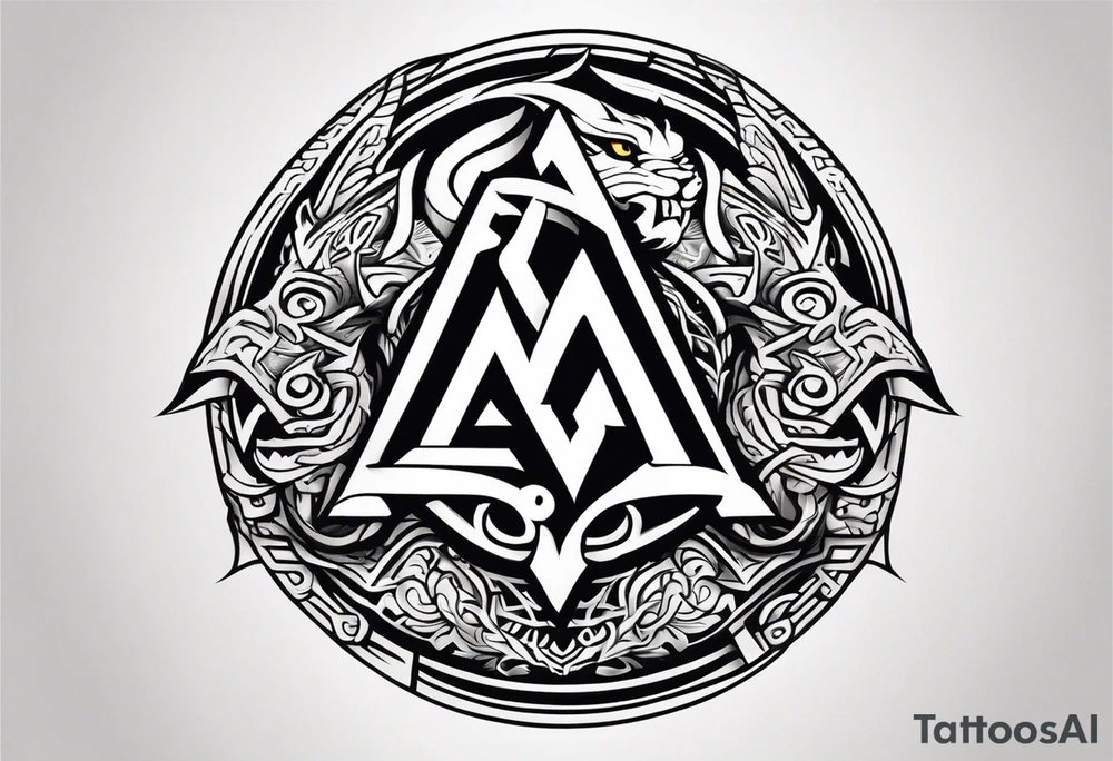 Valhalla sword shield dragon axe Valknut tribal lion tattoo idea