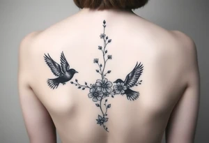 crows with flowers down my spine tattoo idea