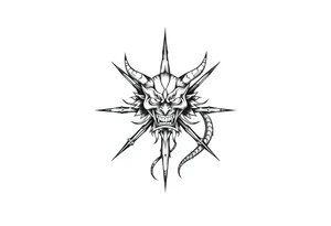 Abstract asterisk with a Japanese folklore demon from old times tattoo idea