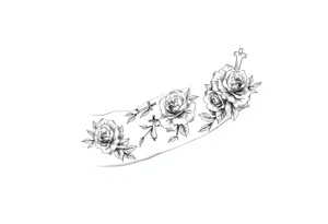 crosses with roses sleeve tattoo idea