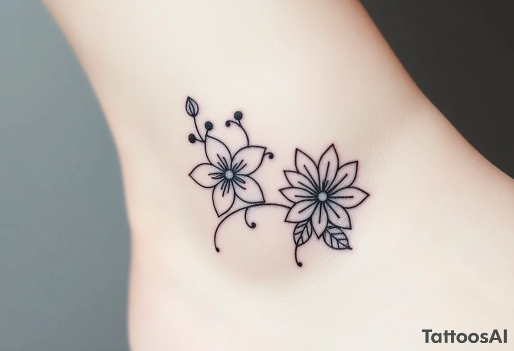 Hexagon Leo larkspur and water lilies tattoo idea