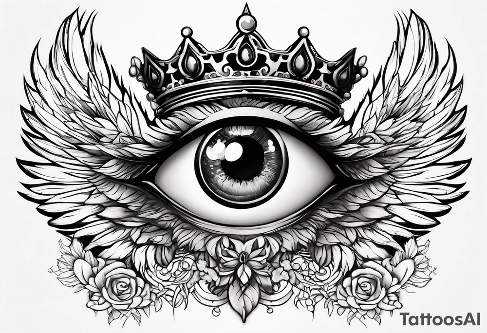 big eye with wings and crown tattoo idea
