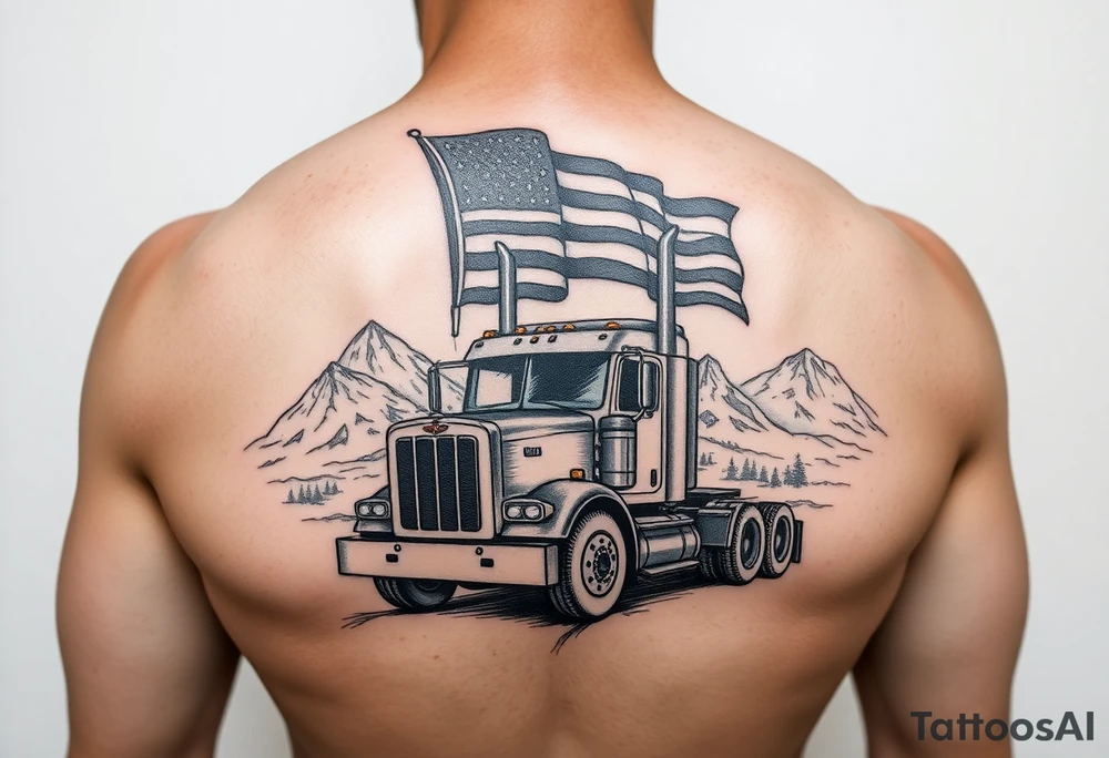 Masculin, American flag, country, mountains, wildlife, nature, racing , father of 4 trucks blue collar tattoo idea