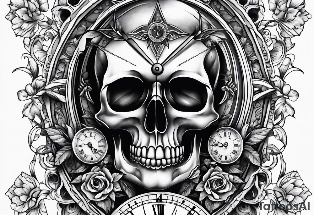 Momento mori tatoo with Italian style clock tattoo idea