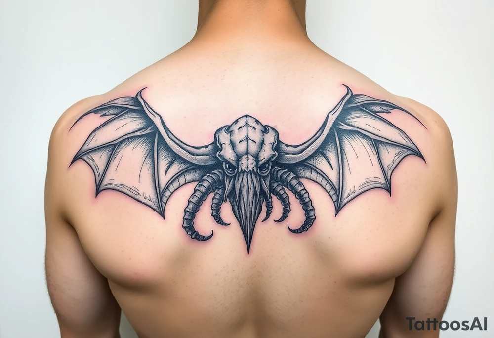 Bat like octopoid creature from another dimension of cosmic horror tattoo idea