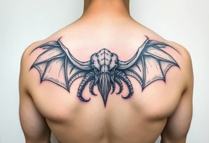 Bat like octopoid creature from another dimension of cosmic horror tattoo idea