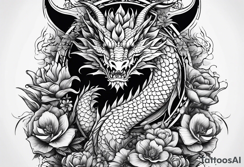 Dragon stack of books flowers tattoo idea
