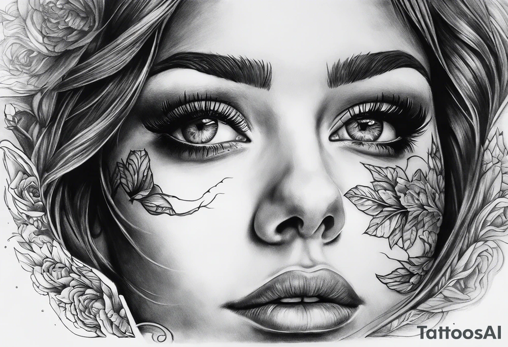 dead girl face ,with eye reflection.
piano reflection tattoo idea
