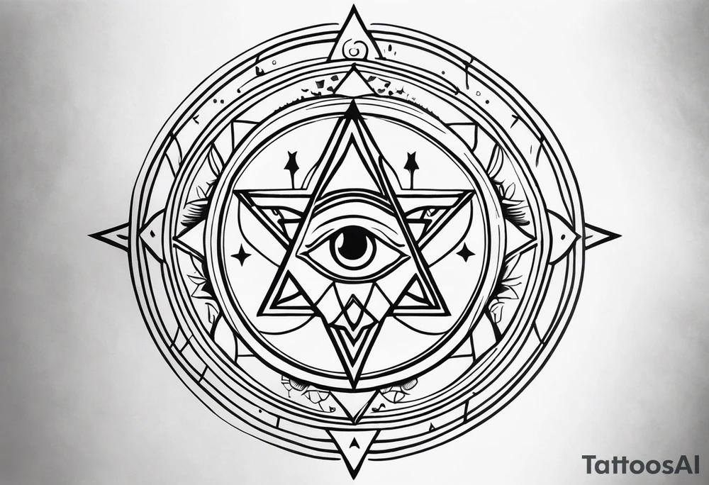 Can you combine a Hamsa with a third eye, a compass, tree of life, Jewish star and AA symbol into a delicate design tattoo idea