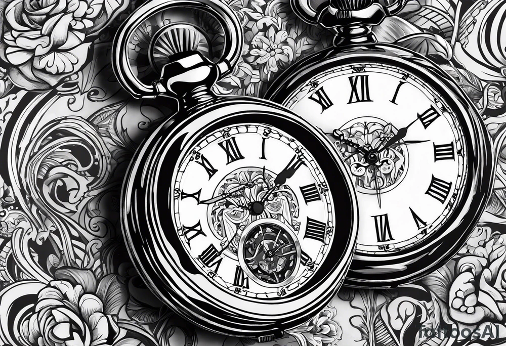 Pocket watch with chain and dates 28/08/1960-25/03/2024 tattoo idea