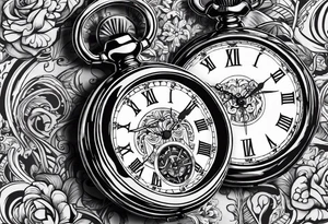 Pocket watch with chain and dates 28/08/1960-25/03/2024 tattoo idea