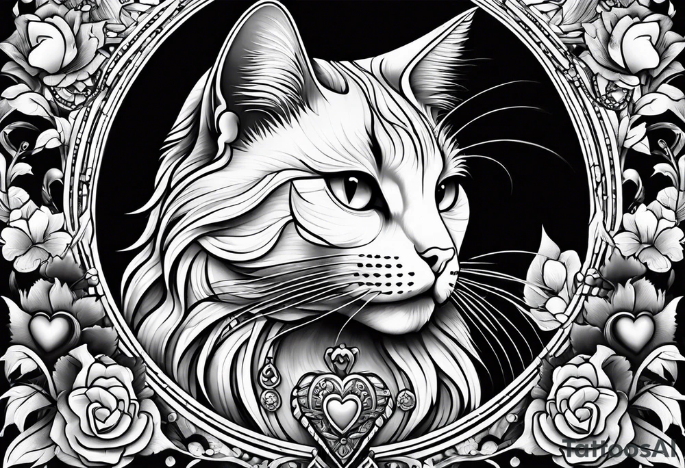 Cat and hearts tattoo idea