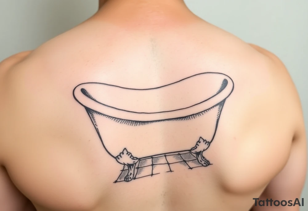 clawfoot bathtub with visible bathroom floor and light on the floor tattoo idea