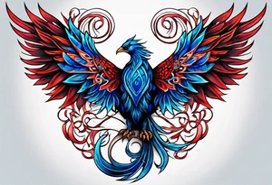 Blue and red Phoenix in a triquetra tattoo idea