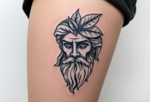 Platos Greek god only his face with a greek leaf on top tattoo idea