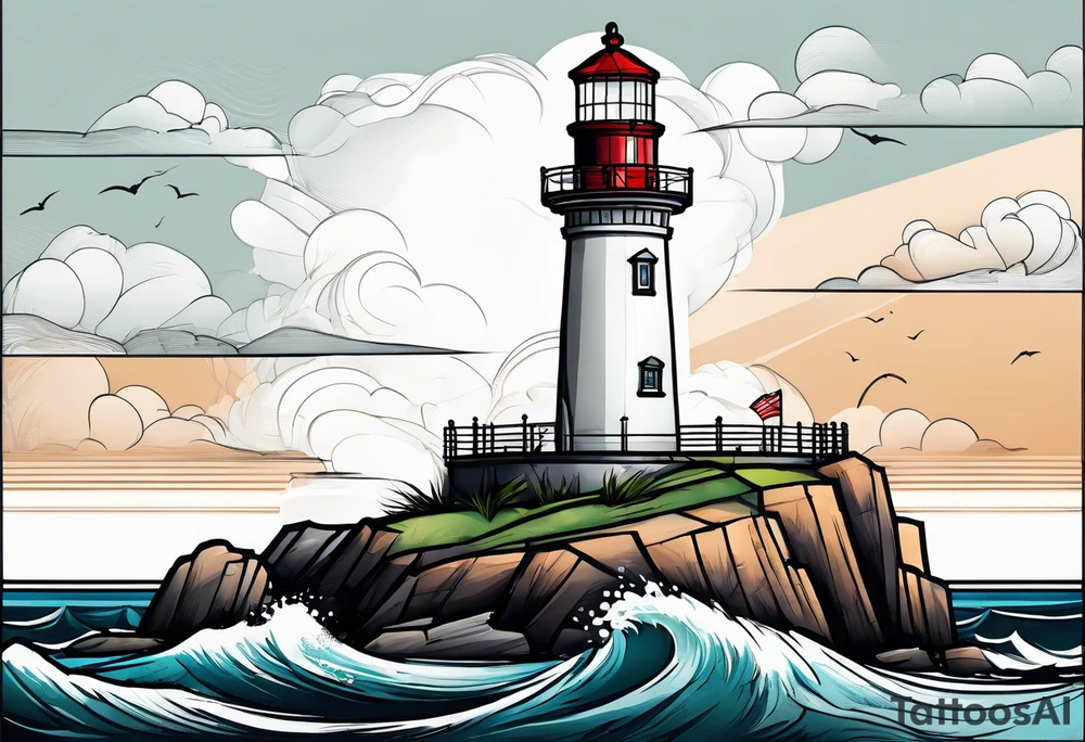 lighthouse at the ocean,  framed, minimalistic tattoo idea