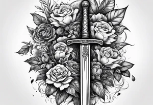 Bloody sword and flowers tattoo idea