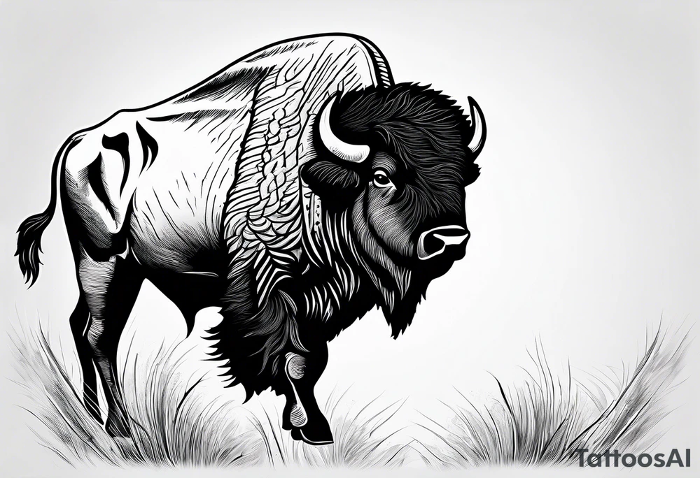 fine line bison doodle - white background, clean background, no skin tattoo idea