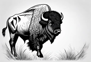 fine line bison doodle - white background, clean background, no skin tattoo idea