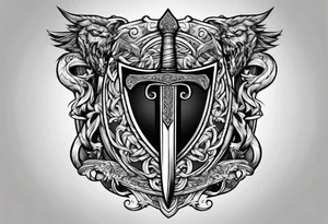 Valhalla church sword shield axe tattoo idea
