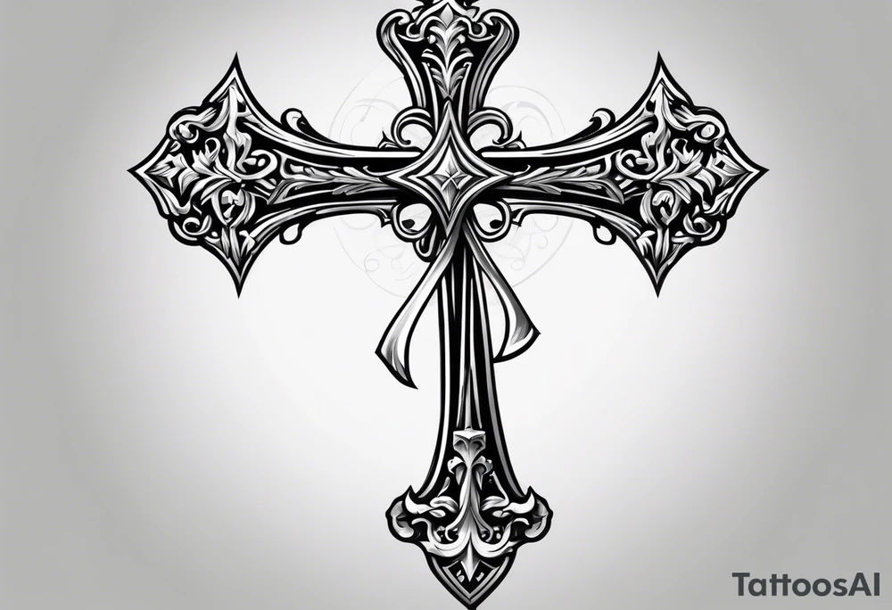 Small cross with a sword tattoo idea