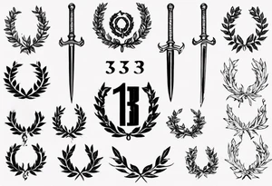 number 13, a laurel leaf wreath, and a Scottish sword tattoo idea