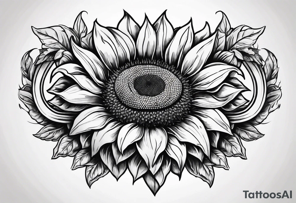 A steel horseshoe with a sunflower in the center tattoo idea