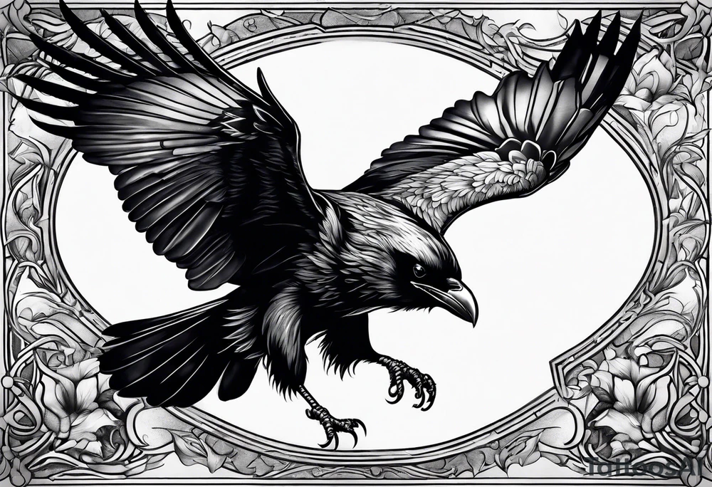 A flying raven chest tattoo tattoo idea