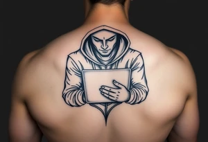Create a Image of Guy in a hoodie with laptop, like hacking tattoo idea