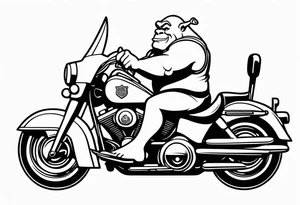 Shrek wearing leather riding a Harley Davidson tattoo idea