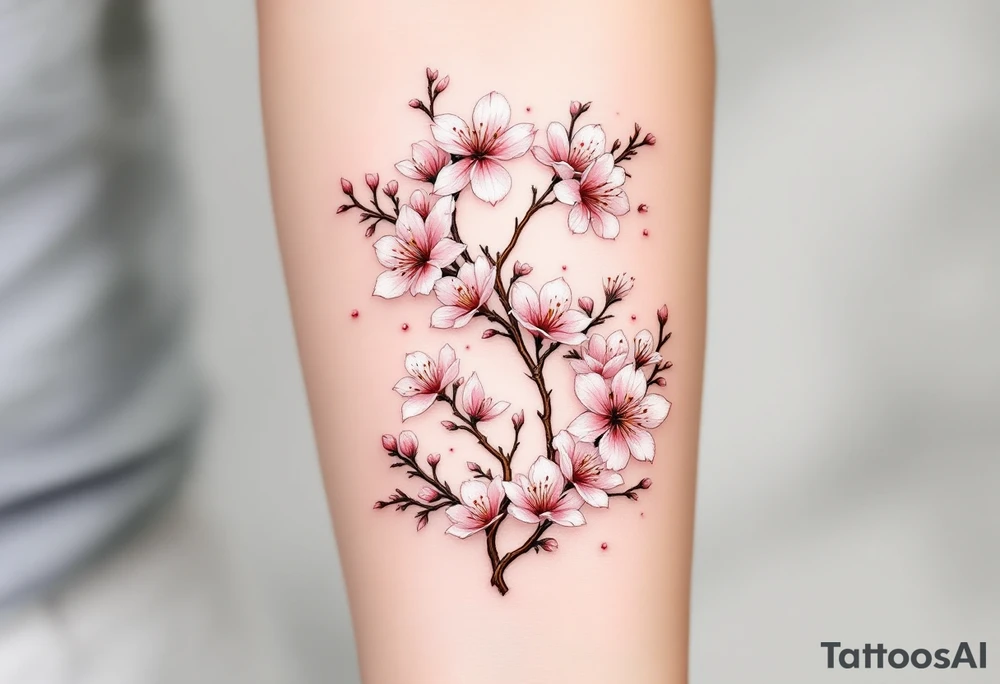 A cherry blossom-covered "S" with pale pink flowers and brown branches. tattoo idea