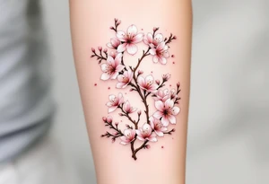 A cherry blossom-covered "S" with pale pink flowers and brown branches. tattoo idea