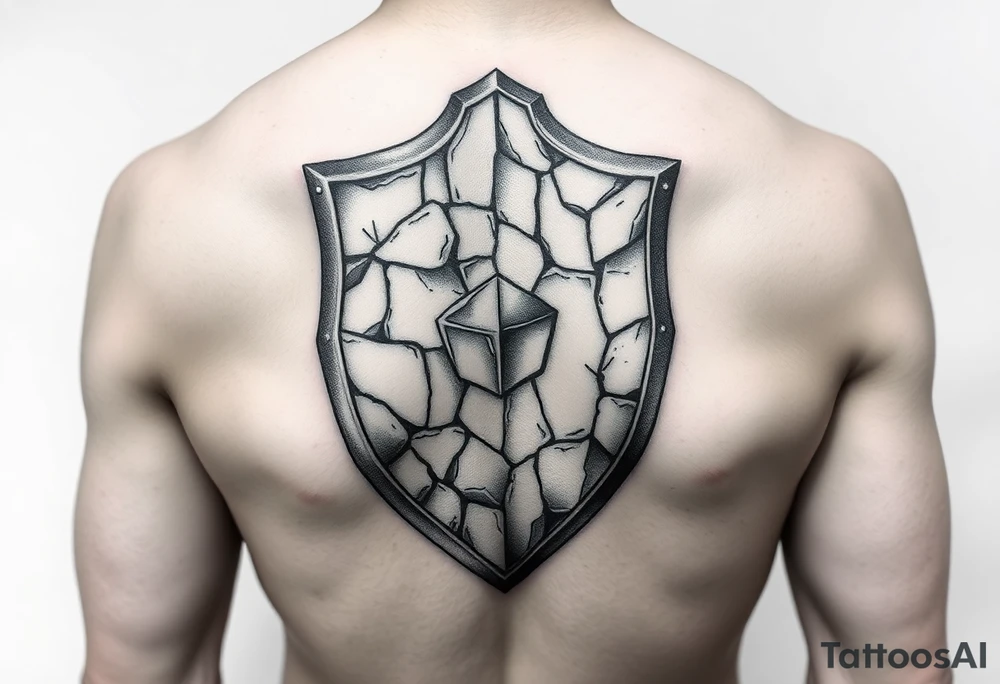 3d stone shield during unflated skin tattoo idea